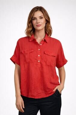 J Crew Baird McNutt Linen Orange Popover Blouse Lagenlook Coastal Womens 10